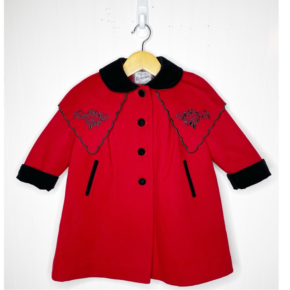 Vintage 80s/90s Rothschild Red Black Wool Coat Dressy Holiday Winter 2T